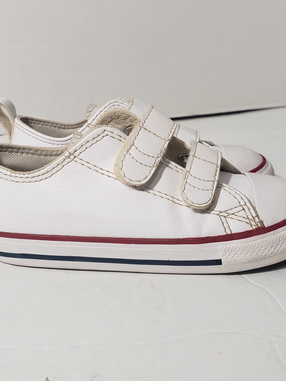 Converse Chuck Taylor Classic White Leather Sneakers Self Straps Sz:10 Unisex